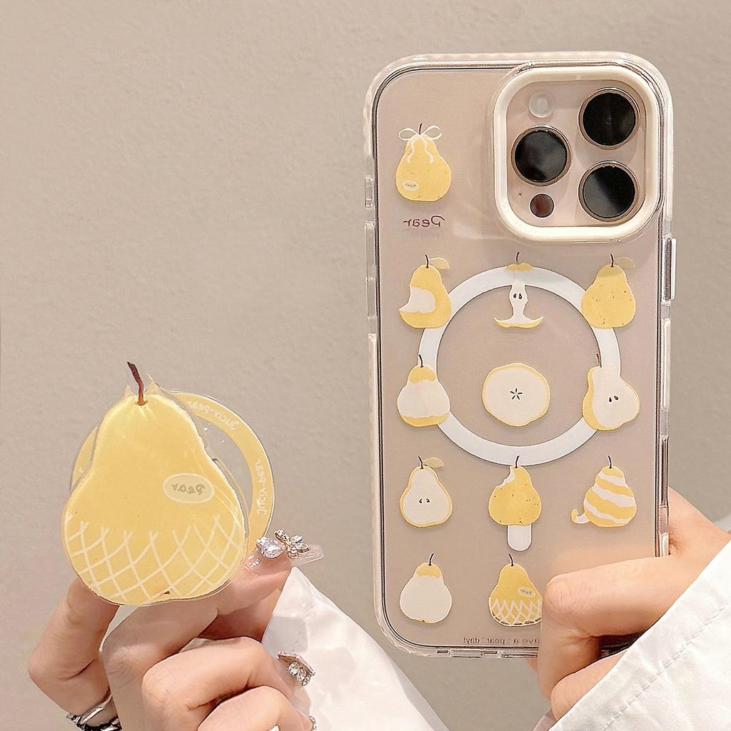Yellow Pear Magnetic Stand 16Promax Transparent for IPhone17 Phone Case 14 for 13 Niche 12 Anti-fall