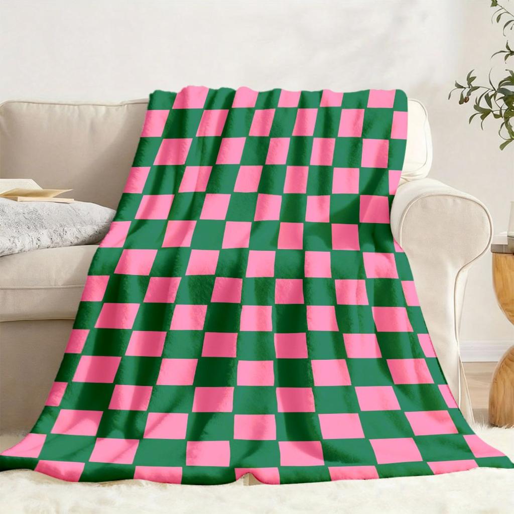 Latest Additions: One Cozy Plaid Flannel Throw - Soft, Vibrant Green And Pink Checkered Style, Premium Home Decoration