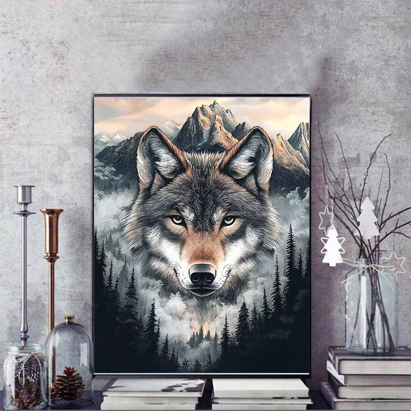 5D Wolf Full Diamond Painting Cross Stitch Set, DIY Gem Diamond Embroidery Crafts and Crafts, Decorative Home Wall Mural Ornaments
