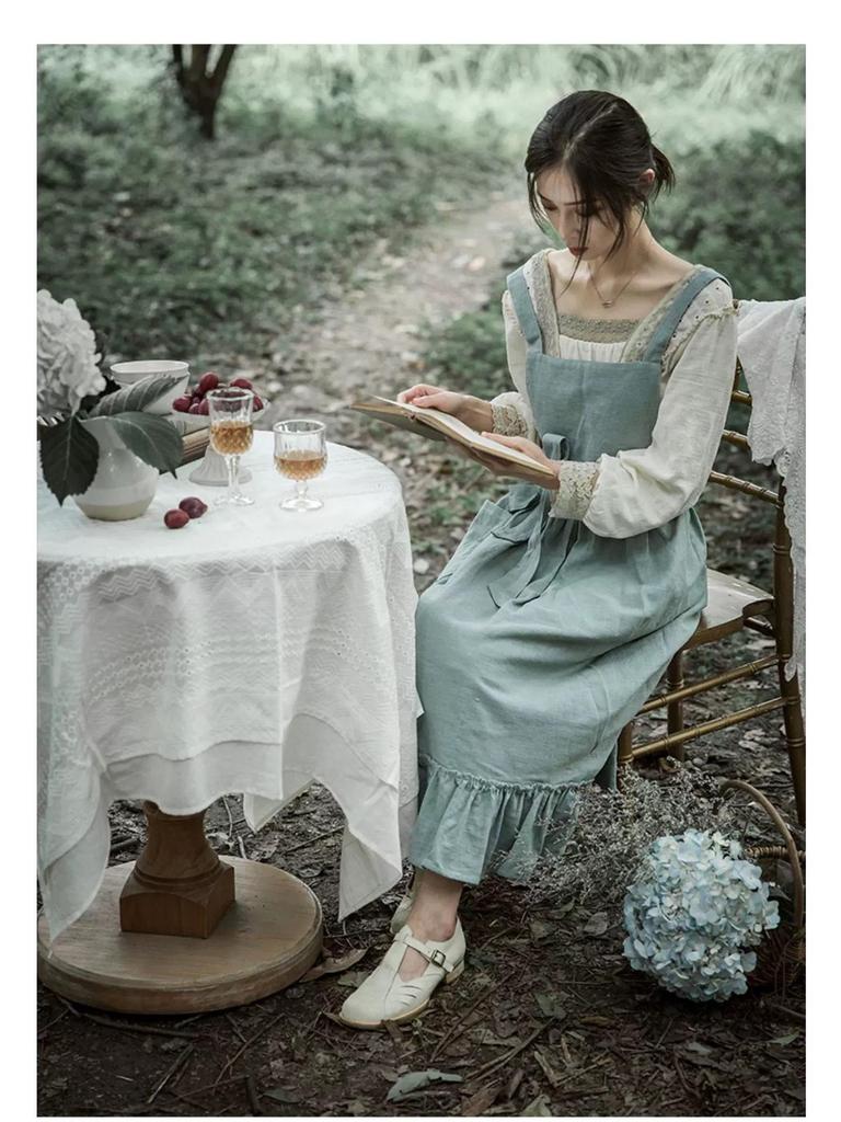 Nordic Solid Color French Pastoral Style Oil-Proof Apron for Kitchen Cooking