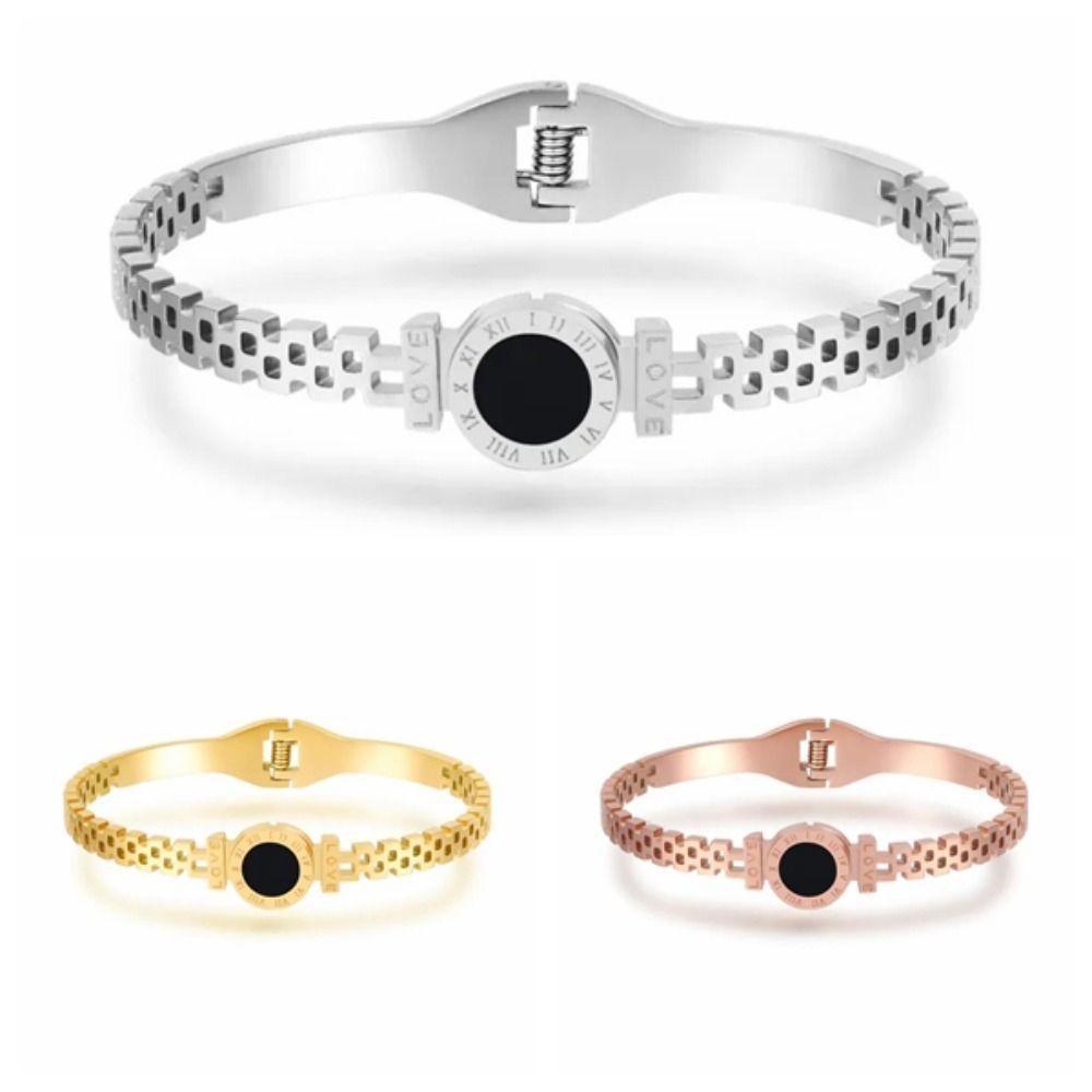 Europe American Hollow Grid Bracelet Minority Design Buckle Bracelet Roman Digital Bangle  Gift