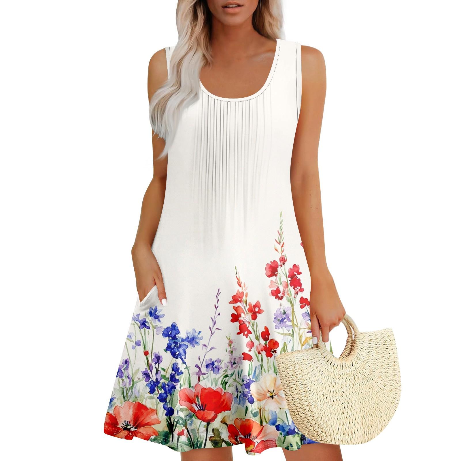 

Жіночий повсякденний сарафан з кишенями Літнє пляжне плаття в стилі бохо Святкові жіночі сукні-майки XL білий