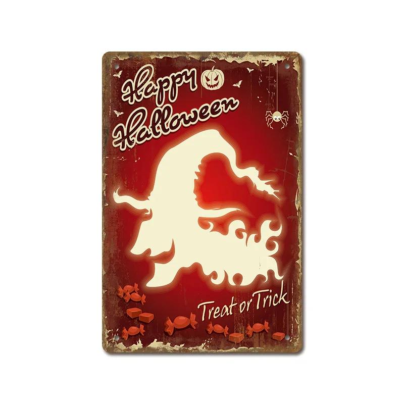 Halloween Festival Decor Plaques Kitchen Home Garage Wall Tin Sign Vintage Art Metal Signs Trick Or Treat Pumpkin Plate Poste