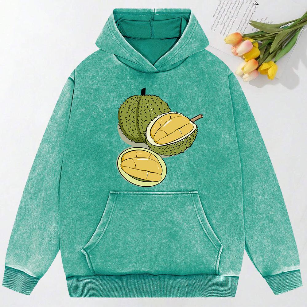 Delicious Durian Opened Printing Women Washed Hoodie Loose Fashion Streetwear Autumn Multicolor Hoodies Cotton