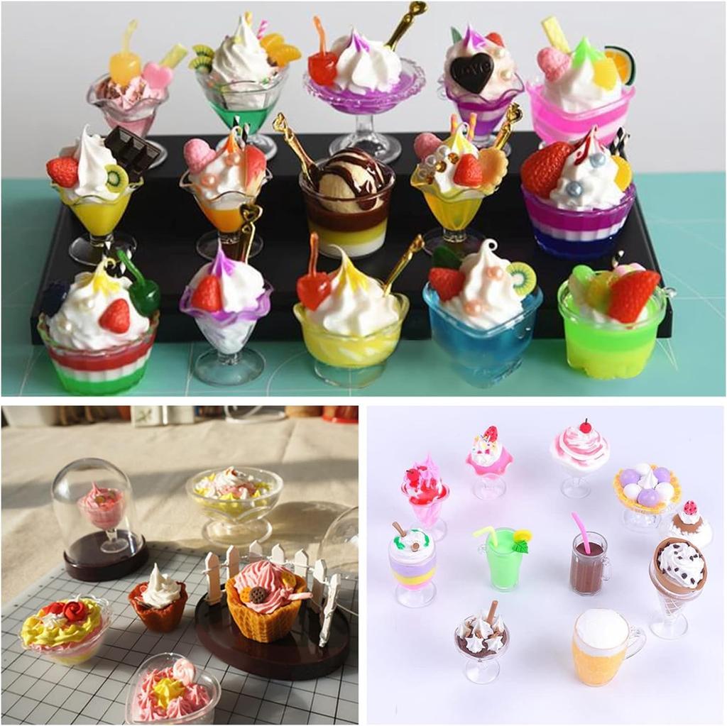 OLYCRAFT 24 Miniature Cups in 12 Miniature Plastic Miniature Dessert Miniature Drinking Glass Mini House Mini Dollhouse Accessories Varieties, Cups,