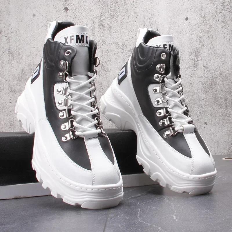 White High Top Board Boots for Men Thick Soled Men Boots with Elevated Height Inside Outdoor Casual Versatile High-top Shoes