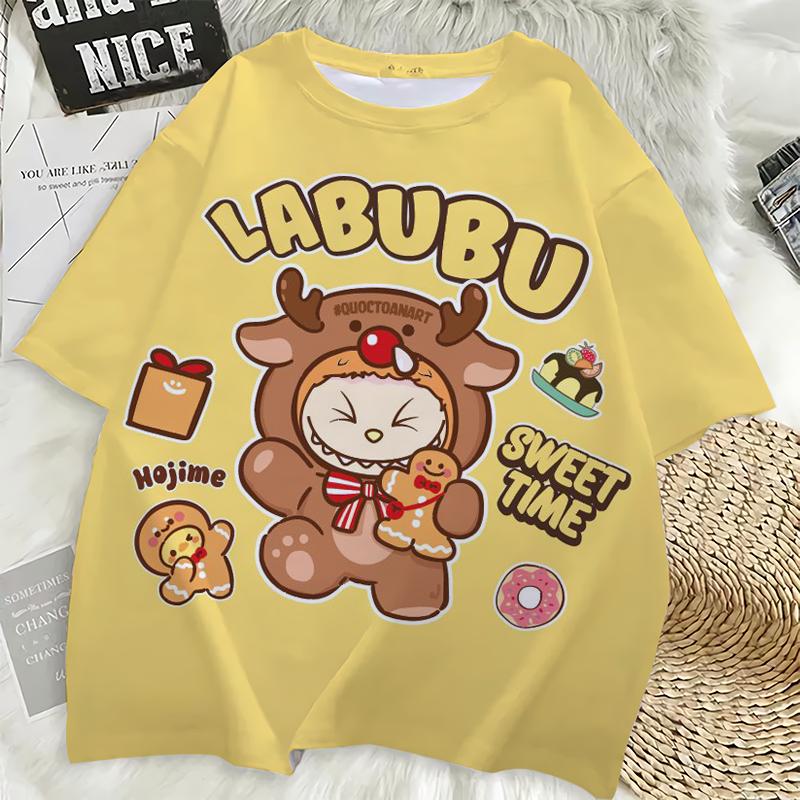 Labubu Cute 3D Print Women T-shirt Girl Short-Sleeved Versatile Casual Trend Clothes