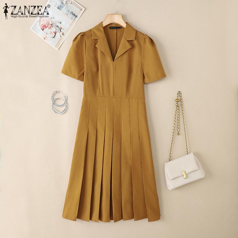 ZANZEA Rochie de vară cu mâneci scurte cu guler răsturnat pentru femei