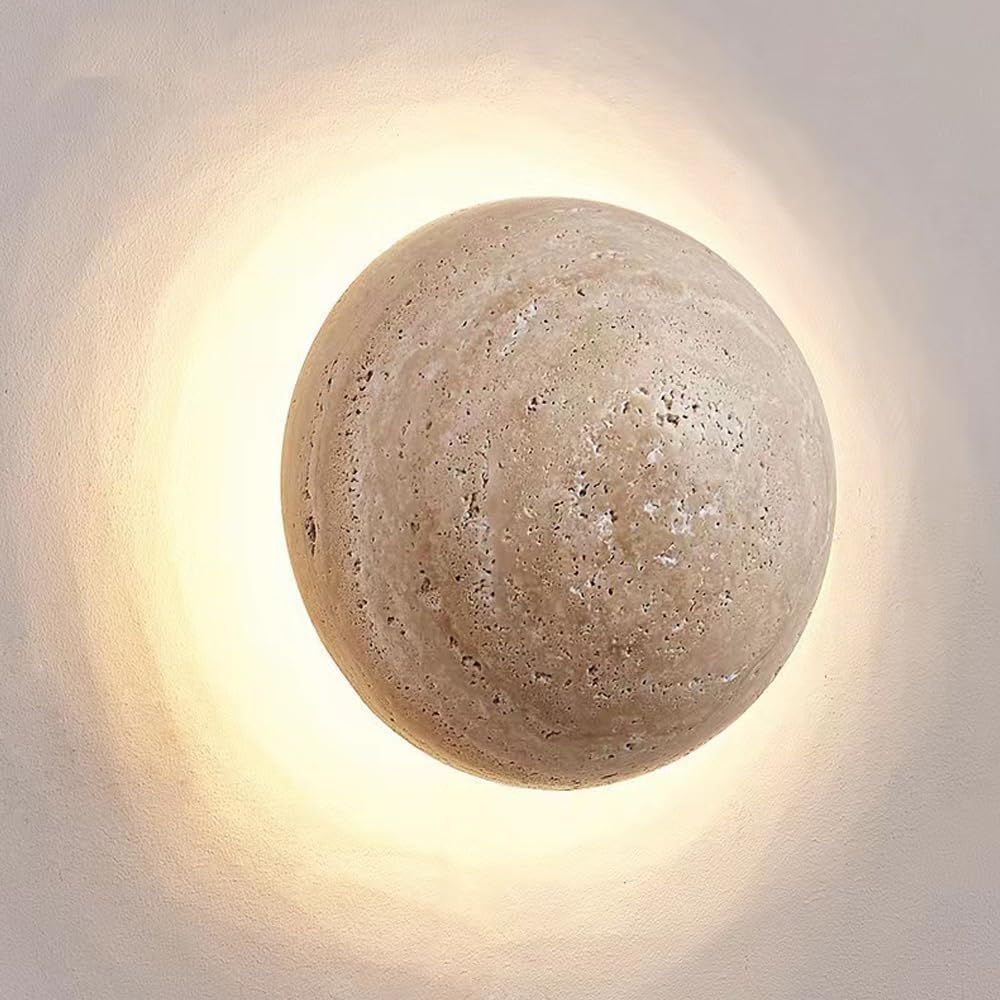 15W LED Natural Stone Wall Sconce 5.9" Nordic Modern Round Marble Wall Mounted Light Fixture Hardwired Indoor Vintage Farmhouse Bedroom Wall Lamp for