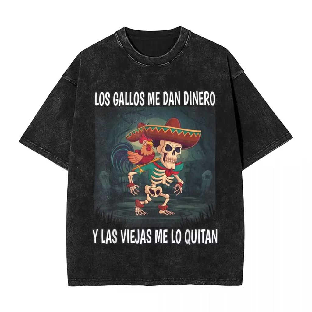 AAAH CULEROS ESO NO ERA CREATINA Funny Skeleton Gym Washed T-Shirt Humorous Skull Vintage Tee Fitness