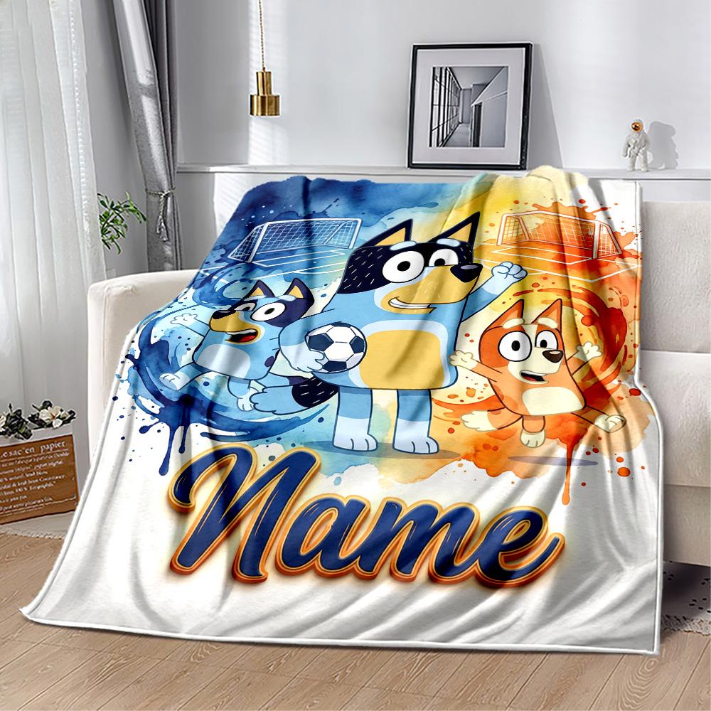 Soccer Fun Bluey Customize Text Blanket Throw Customizable Blanket Soft & Cozy Suitable for Bed Home Decor Couch Office Ideal for All Seasons