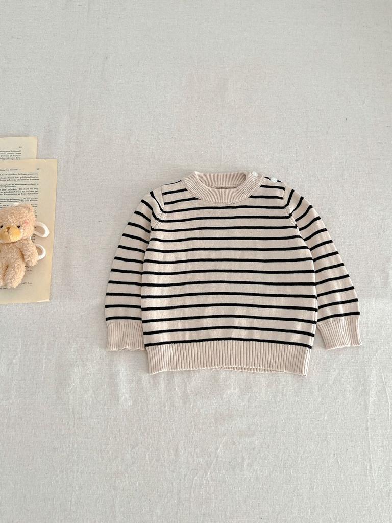 Maglioni per neonati per ragazzo e ragazza, maglione in cotone neonato con scollo tondo a righe e fondo a pois