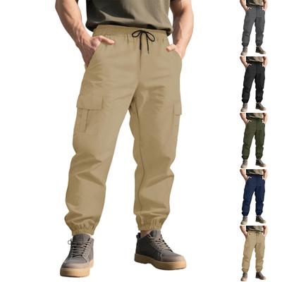 Men Casual Elastic Waist Cargo Pants with Multiple Pockets Jogger Style Long Trousers for Everyday Outdoor Work Use