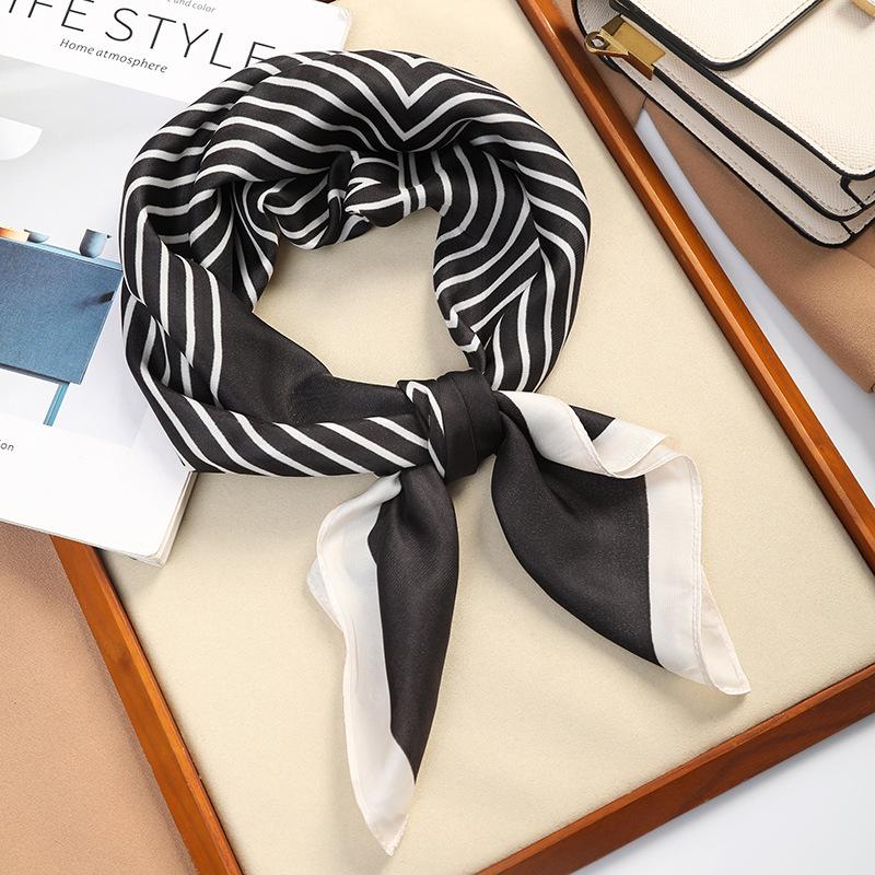 Luxury Versatile Houndstooth Printed Square Scarf Satin Sun Protection Lightweight 70 Ladies Headscarf
