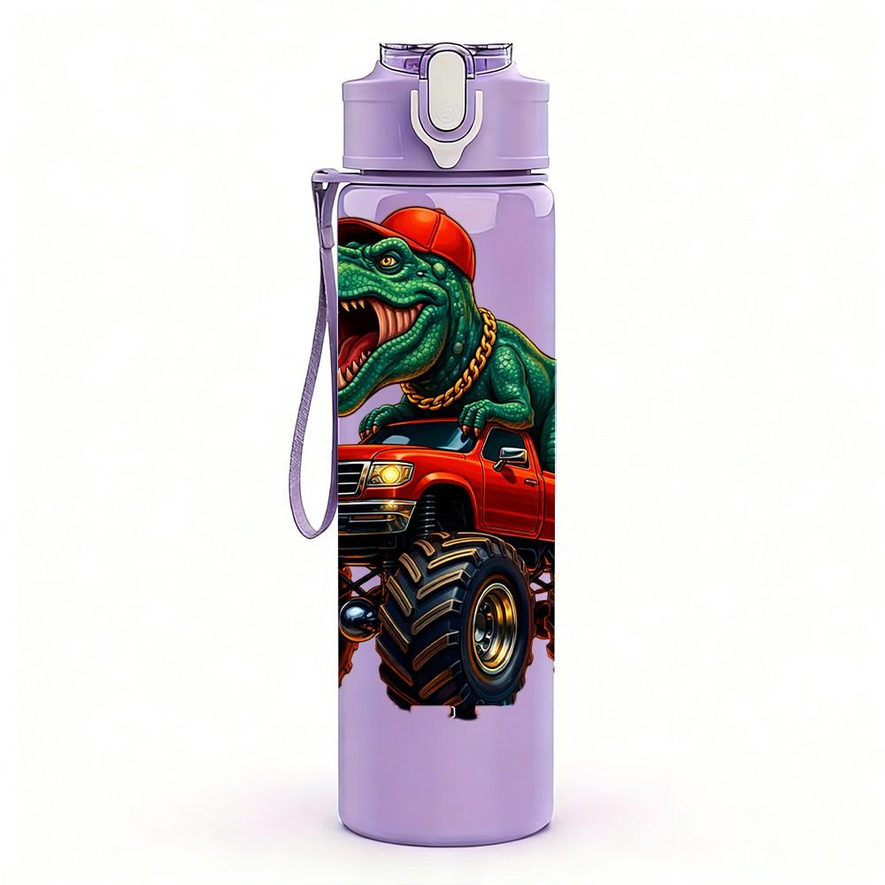 1PC Dinosaur Monster Truck Off Road Art 750ml Color Plastic Sports Water Bottle Leakproof Flip Straw Lid Suitable for Sports Office Home Use