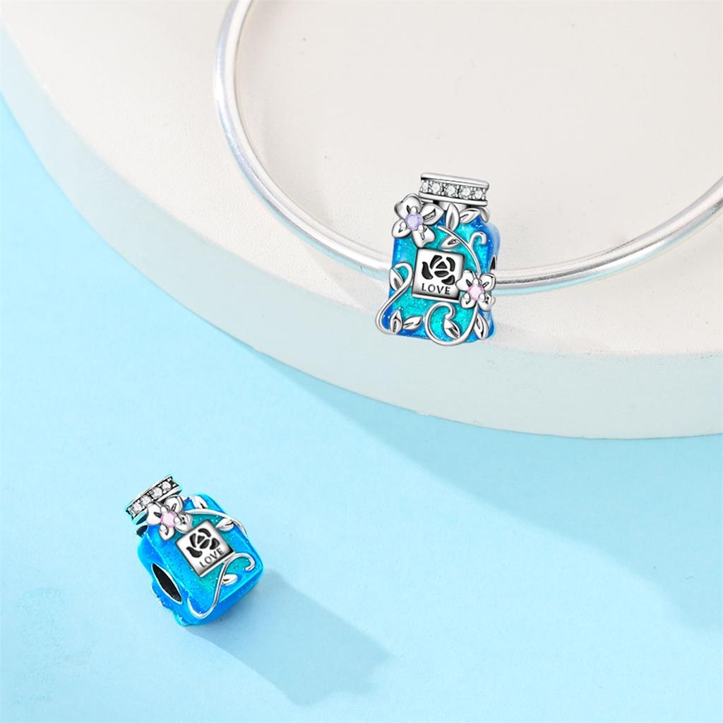 Charms Original Copper Blue Perfume Bottle Beads Fit Bracelet Diy Fine Gift Women Delicate Jewelry Accessory
