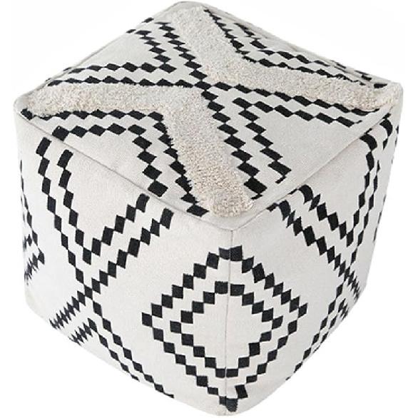 MOCOFO Decorative Square Pouf Cover for Bedroom Boho Cotton Unstuffed Pouf Footstool (Black Diamond,18x18x18)