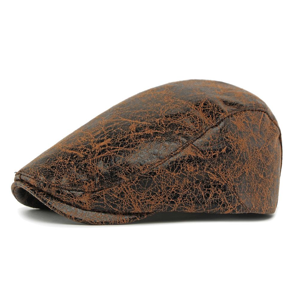 

Autumn Soft Leather Beret Men s British Forward Cap Retro Cracked Hat кофейный