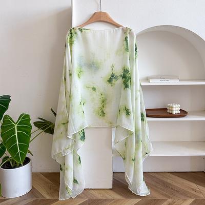 Châle fin Changement de couleur graduel Photo de voyage Protection solaire Écharpe en soie Ample Blouse Pare-soleil Châle à boutons