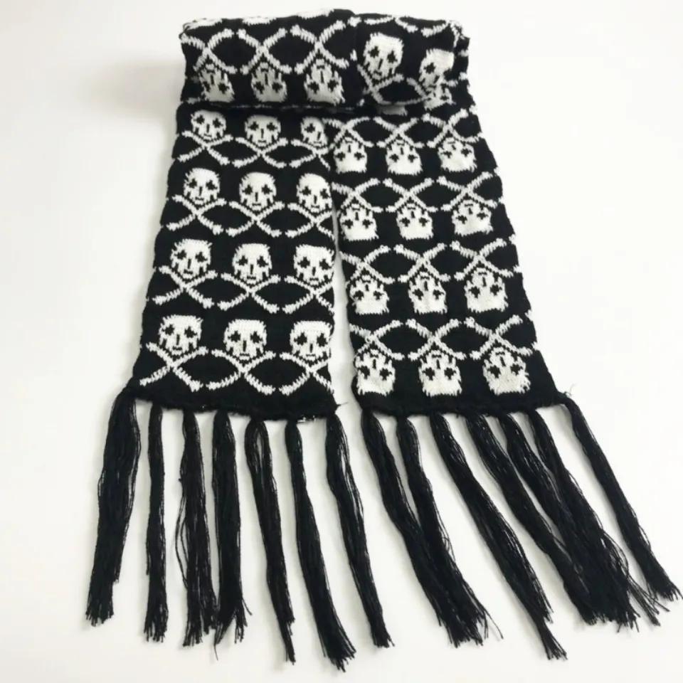 Sciarpa Autunno e Inverno Y2k Harajuku Teschio Ispessita Calda Sciarpa Lavorata a Maglia Sciarpa Scheletro Jacquard per Donne