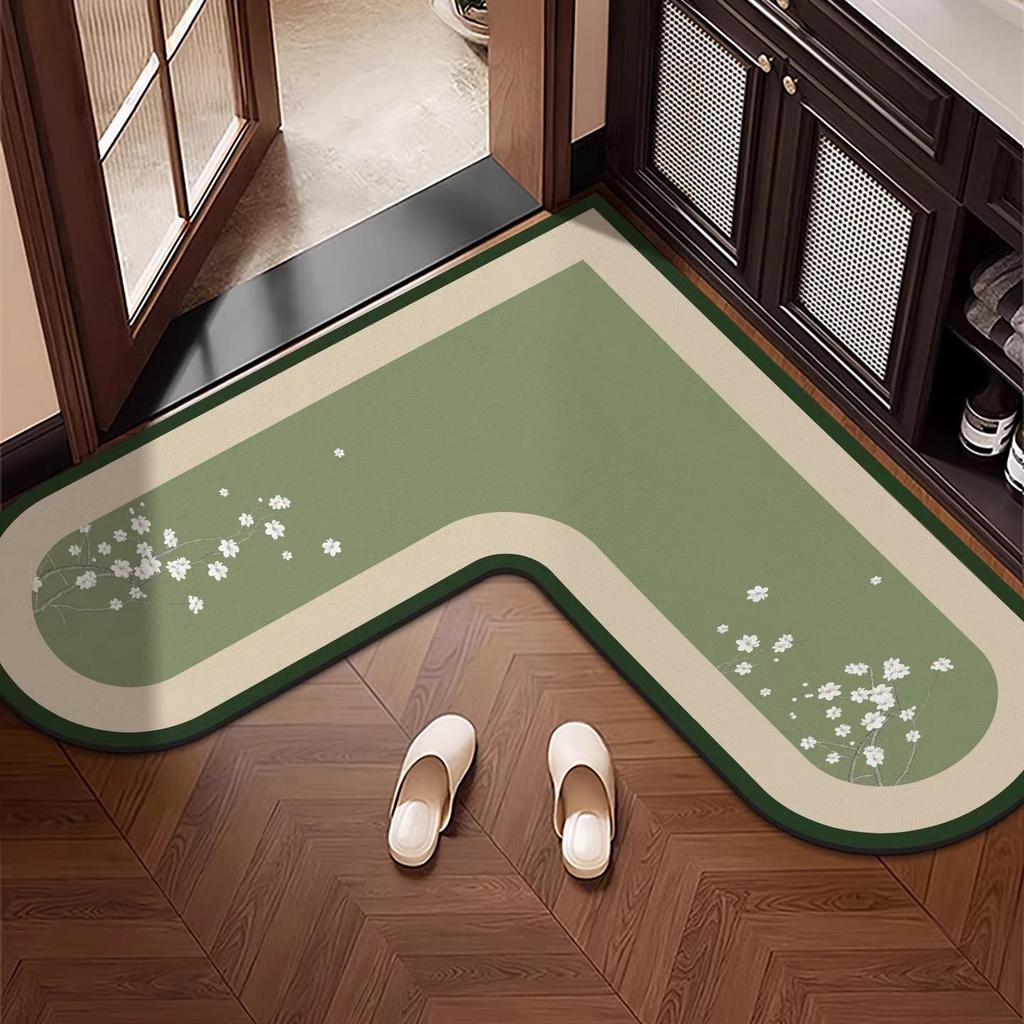Pre-owned L-Shaped Non-Slip Bathroom Mat - Stain-Resistant, Water-Absorbent, Diatomaceous Earth Foot Wiping Door Mat