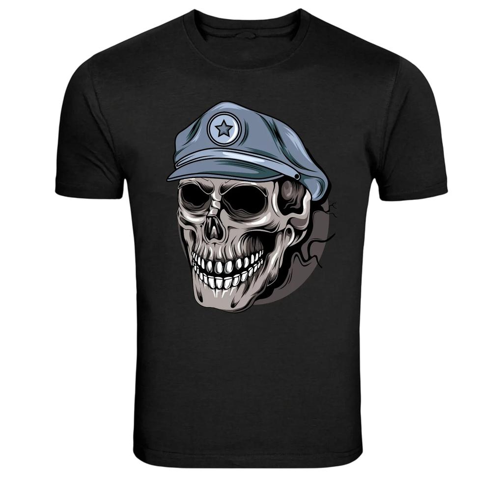 Military Skull Soldier Cap Dark Graphic T-Shirt