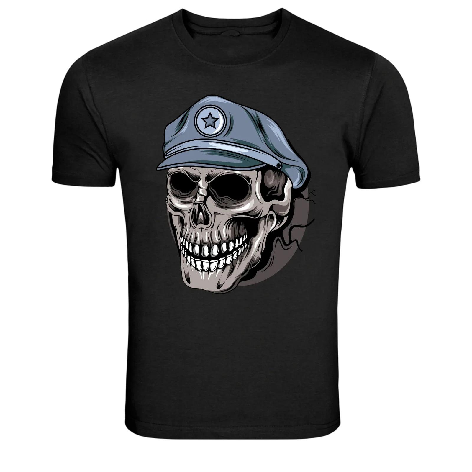 Military Skull Soldier Cap Dark Graphic T-Shirt 2XL