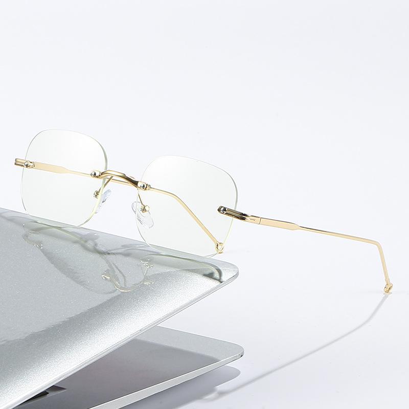 Rimless Rectangle Myopia Glasses Women Men Anti Blue Light Finished Prescription Eyewear Silver Gold Alloy Glasses Frame