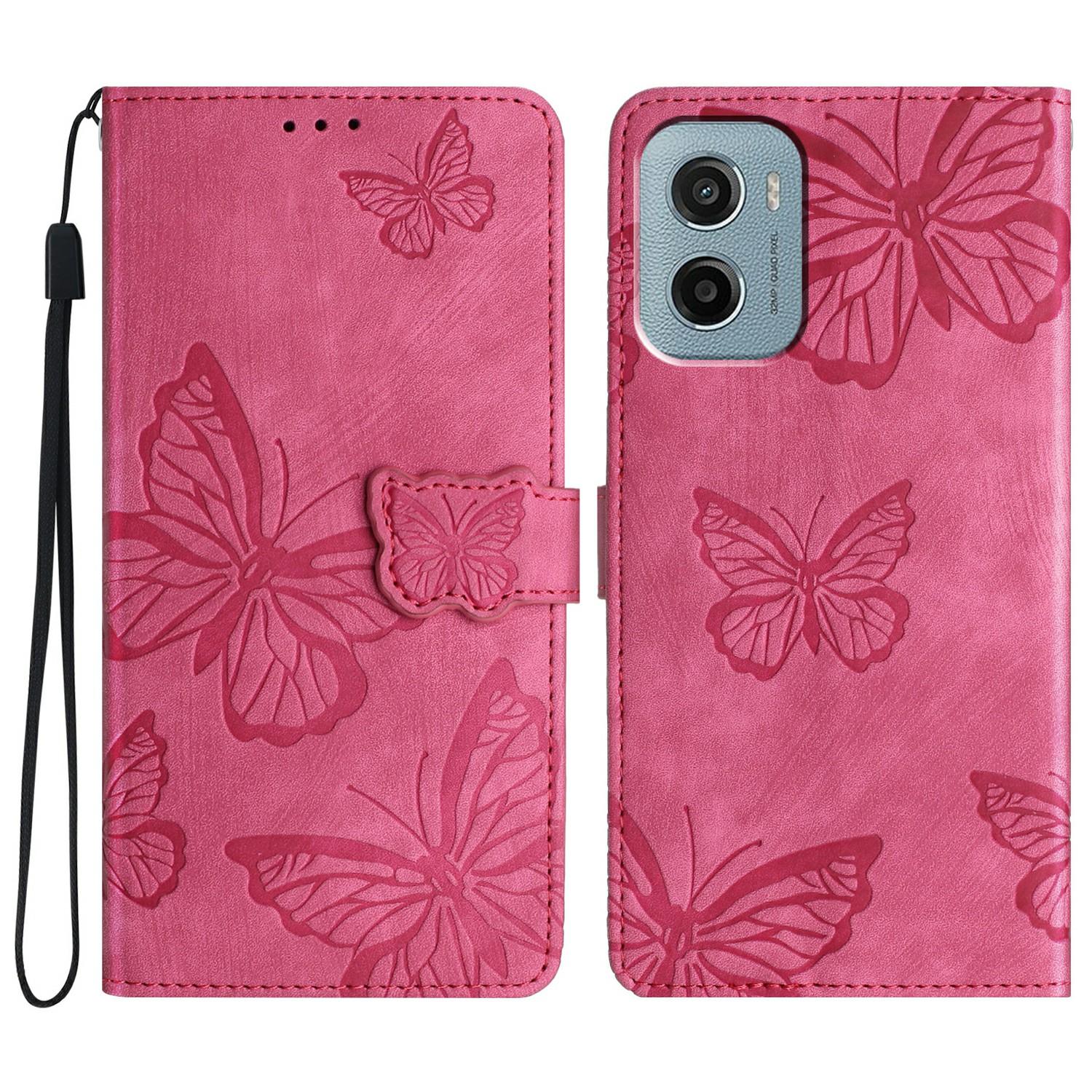 

Для Motorola Moto E15 4G/G05 4G Чохол Дизайн Метелик Відкидний Гаманець Шкіряний Чохол для Телефону Приємний на Дотик Rose