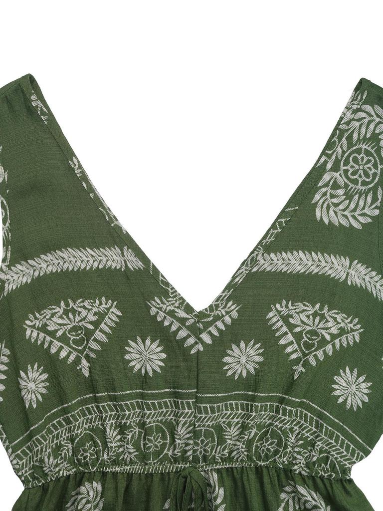 2026 Spring/Summer Ethnic Style Sleeveless V-Neck High-Waist Backless Maxi Dress for Women