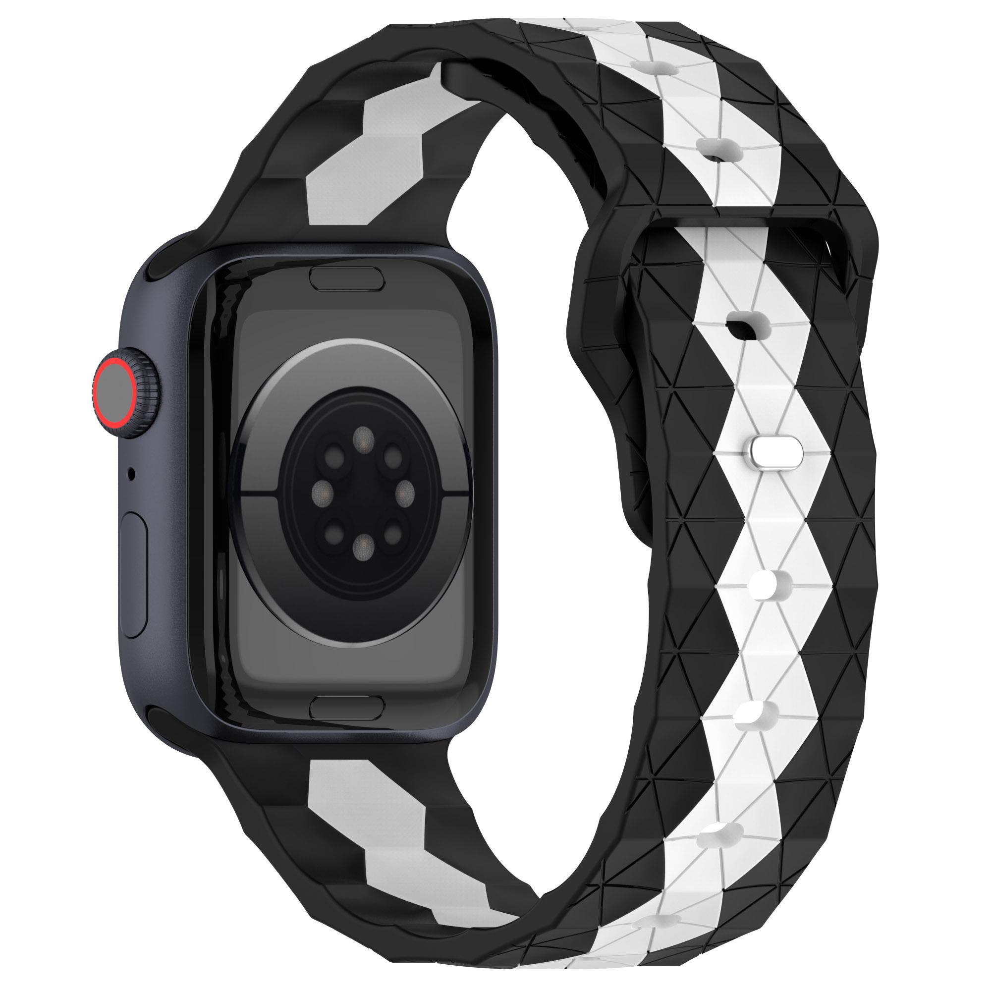 

Ремінець для Apple Watch Series 10 42мм/9 8 7 41мм/SE (2023) SE (2022) SE 6 5 4 40мм/3 2 1 38мм Силіконовий ремінець (Футбол візерунок) Black White