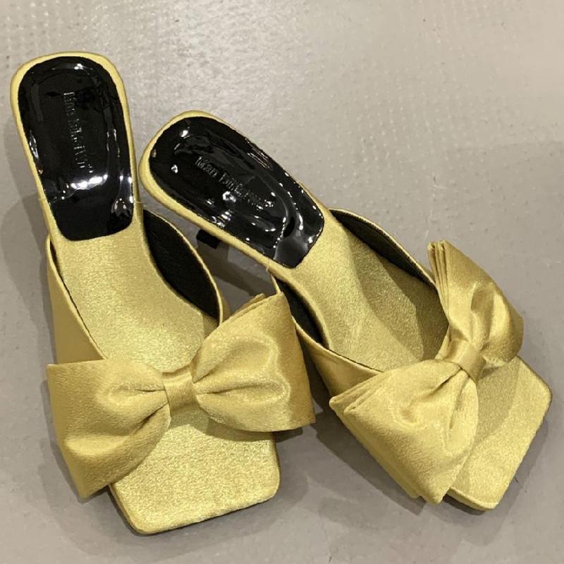 Fashion New Style Square Toe Butterfly-knot Women Slippers Elegant Thin Heel Open-toe Heels Sandals Summer Fashion Comforts Office Shoes