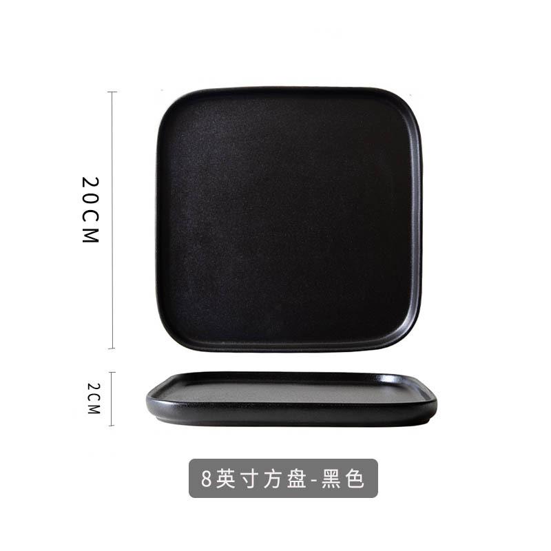 Japanese Black Frosted Steak Plate, High-Value Creative Square Plate, Restaurant Western Pasta Plate, Commercial Ceramic Dish Plate