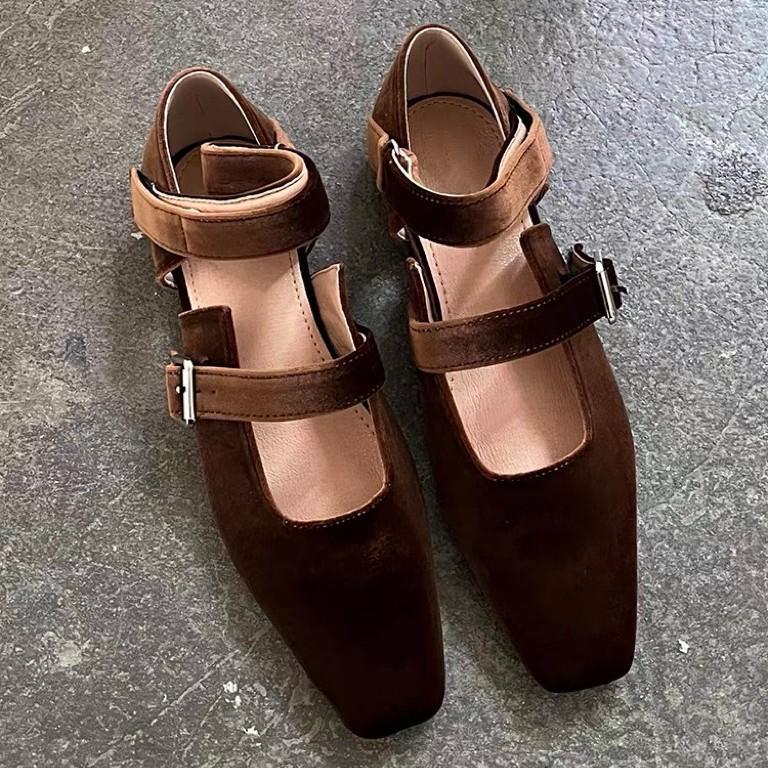Sheepskin Version~ French Niche Temperament Velcro Square Head Shallow Mouth Mary Jane Shoes Women's 2025 Autumn New Single Shoes