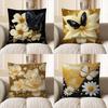 Home Decor Black Butterfly & Cream Flowers Throw Pillow Pattern Cushion Cover Suitable For Sofa Bedroom Car Pillow Cover