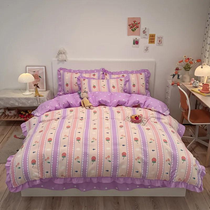 3/4 buc/set Dormitor Studențesc 1,2 m Cearceaf Plapumă Față de Pernă Set Trei Piese Coreean Drăguț Periat Îngroșat Confortabil Lenjerie de Pat Pat Dublu Set 4 Piese
