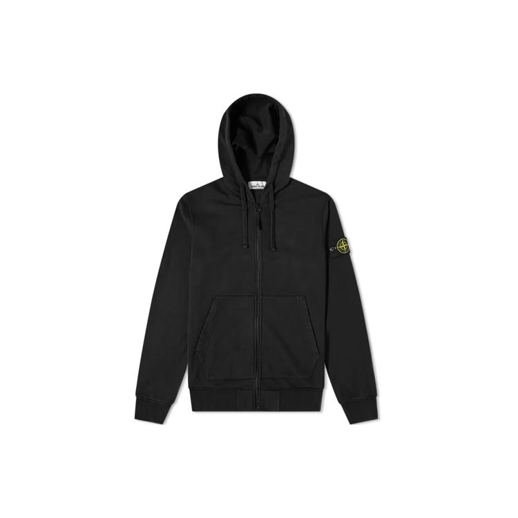 Stone Island Classic Solid Color Zip Hoodie With Badge Unisex Hoodies Black 721564251-V0029