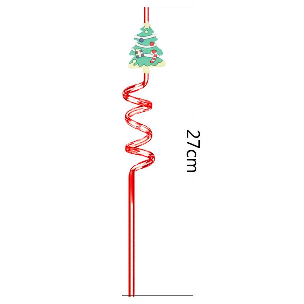 Spiral Christmas Plastic Straw Food Grade Christmas Party Decor Christmas Cartoon Straw  Children