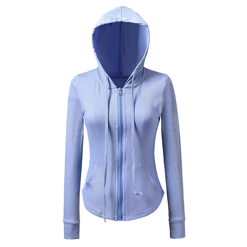 "Tight Fit Women's White Long Sleeve Hooded Yoga Jacket"