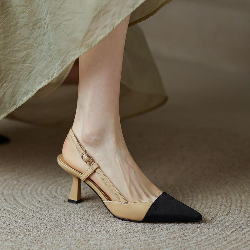 2025 design sense careful machine French small fragrant style color matching stiletto high heels pointed tip absolute child empty single shoes sandals