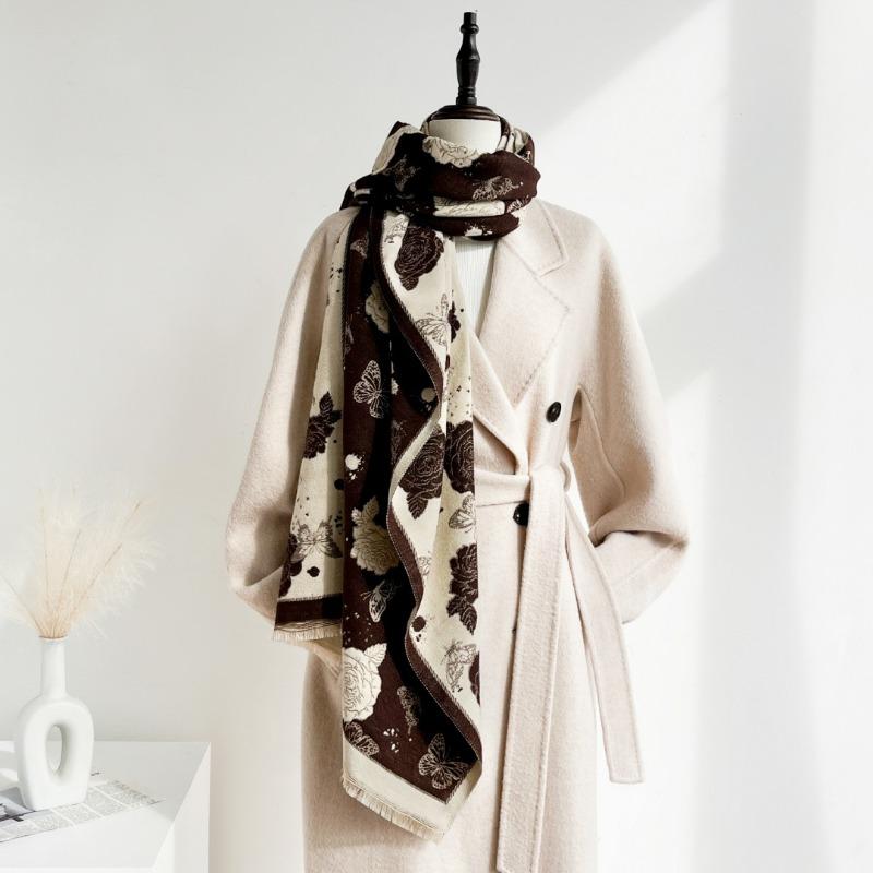New elegant flower scarf commuting temperament fashionable high-end versatile imitation cashmere going out shawl women