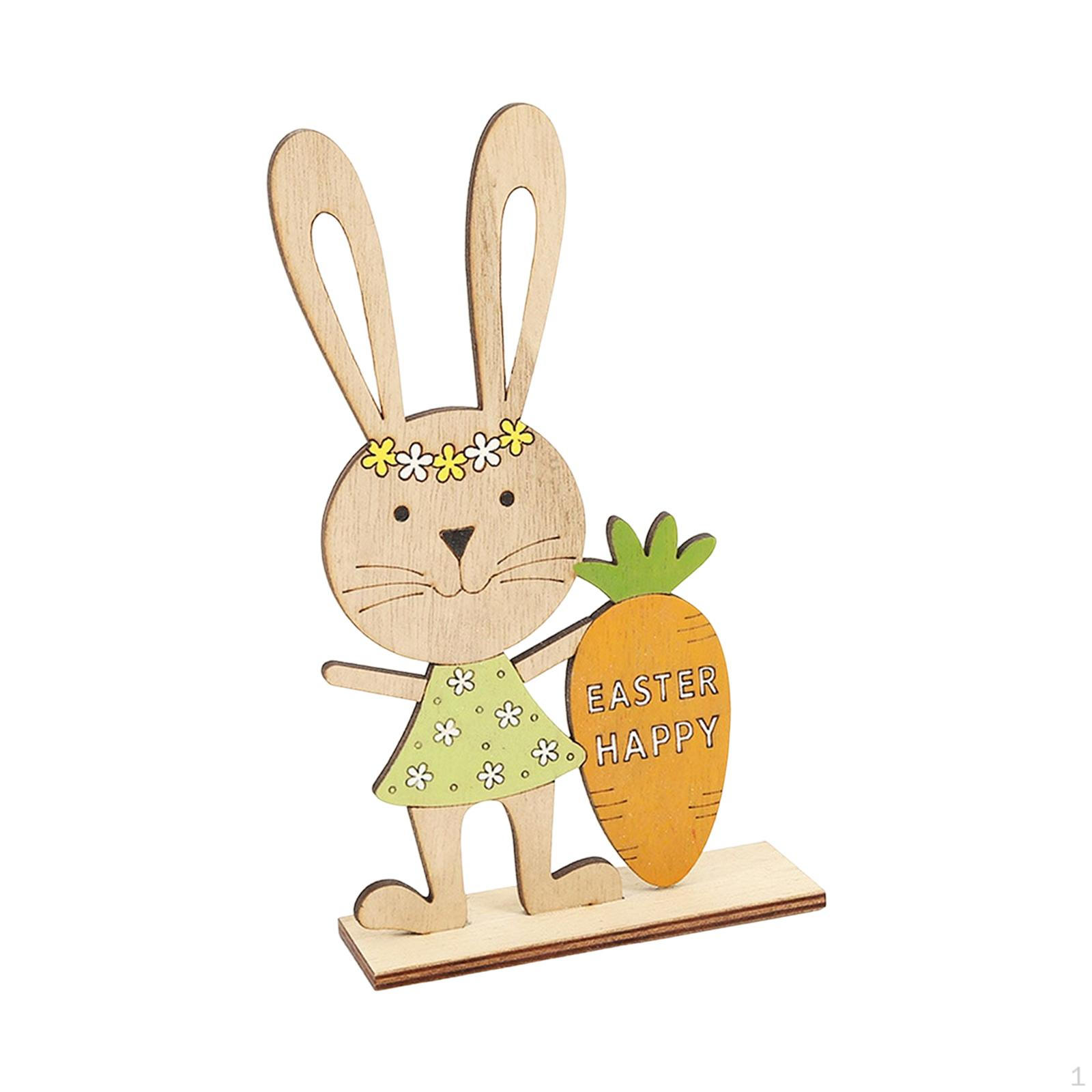 

Easter Table Decoration Wooden Standing Rabbit Ornament Craft Centerpiece Carrot