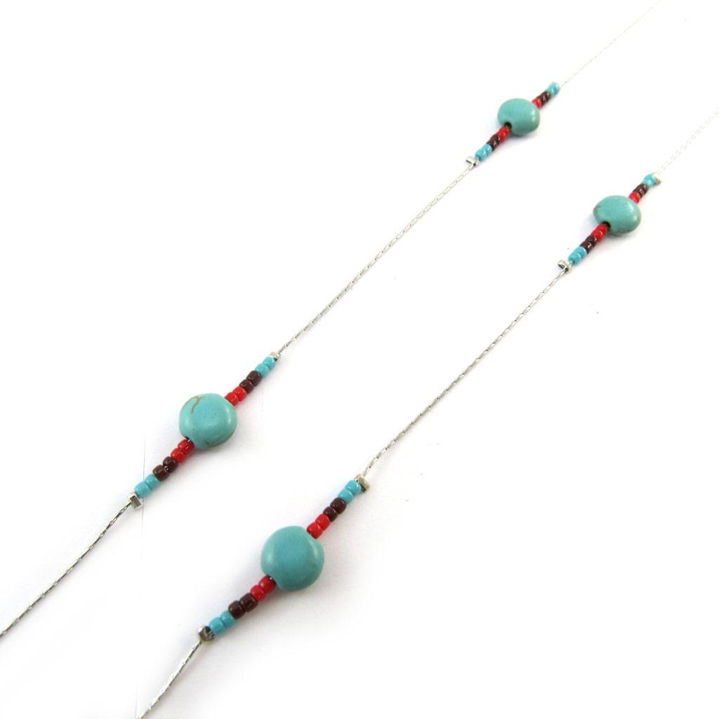 Les Trésors De Lily [N3743] - Turquoise Red Silver 'Navajos' Long Necklace