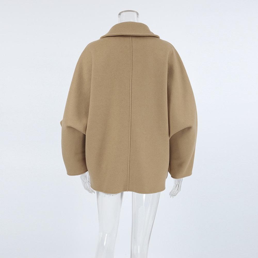 VAYLA New Outerwears Trench Coat for Women Batwing Sleeve Long Coat Winter Woolen Cloth Trench Brown Lapel Mid Long Jackets