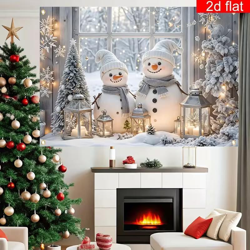 2D Cozy Winter Snowman Photo Background with Candles & Trees