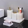 Lux White Jade Bathroom Set: Basin, Tray, Tissue Box, Lotion Dispenser - 4 or 5 Piece Set