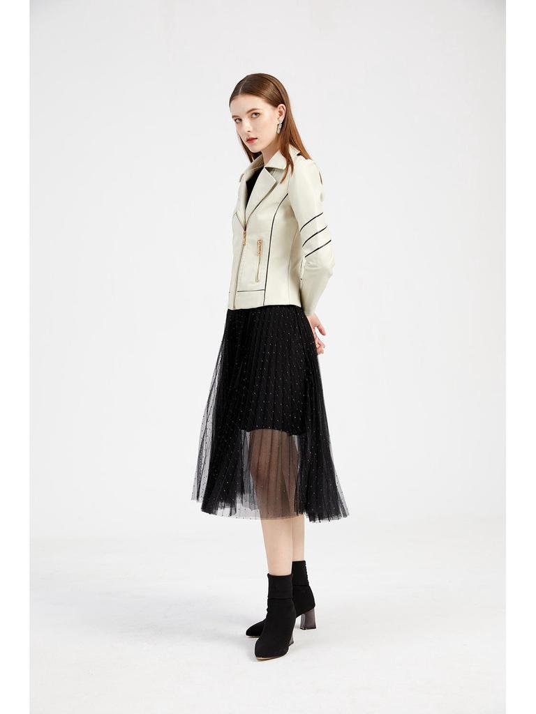 2024 Women's Exclusive PU Leather Motorcycle Jacket - Thin Short Design for Spring and Autumn