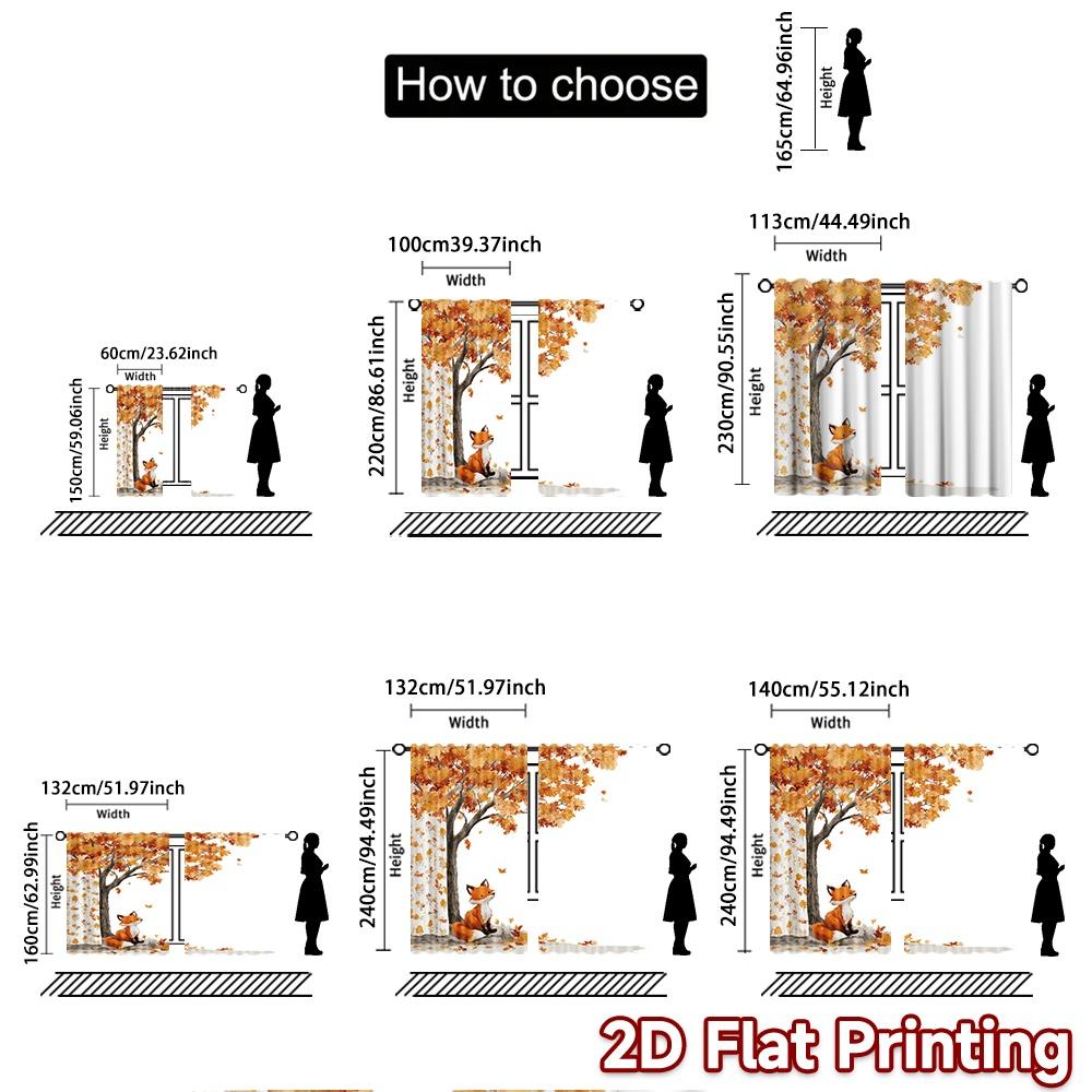 2pcs, 2D FLAT PRINTING Curtains (Without Rod) Autumn Fox(2) Halloween Festival Popular Curtains&Drapes Durable Polyester