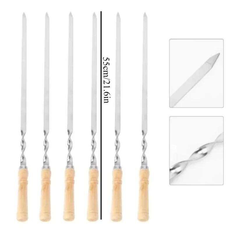 Outdoor Camping and Picnic Wooden Barbecue Skewers, Barbecue Sticks, Barbecue Tools, Stainless Steel Barbecue Sticks