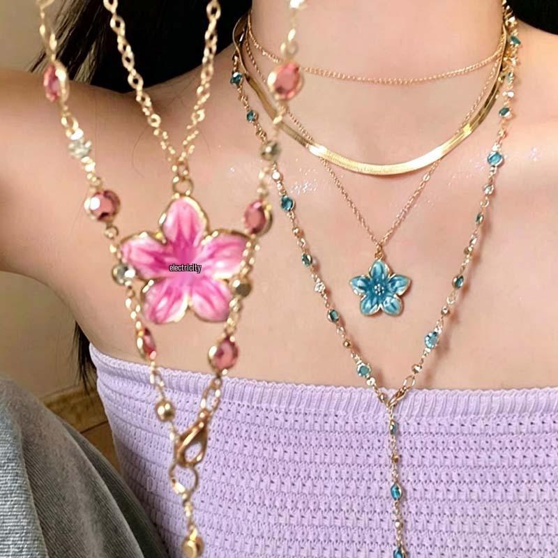 Colorful Summer Dopamine Multi-Layer Floral Necklace for Women - 2026 High-End Clavicle Chain Accessories
